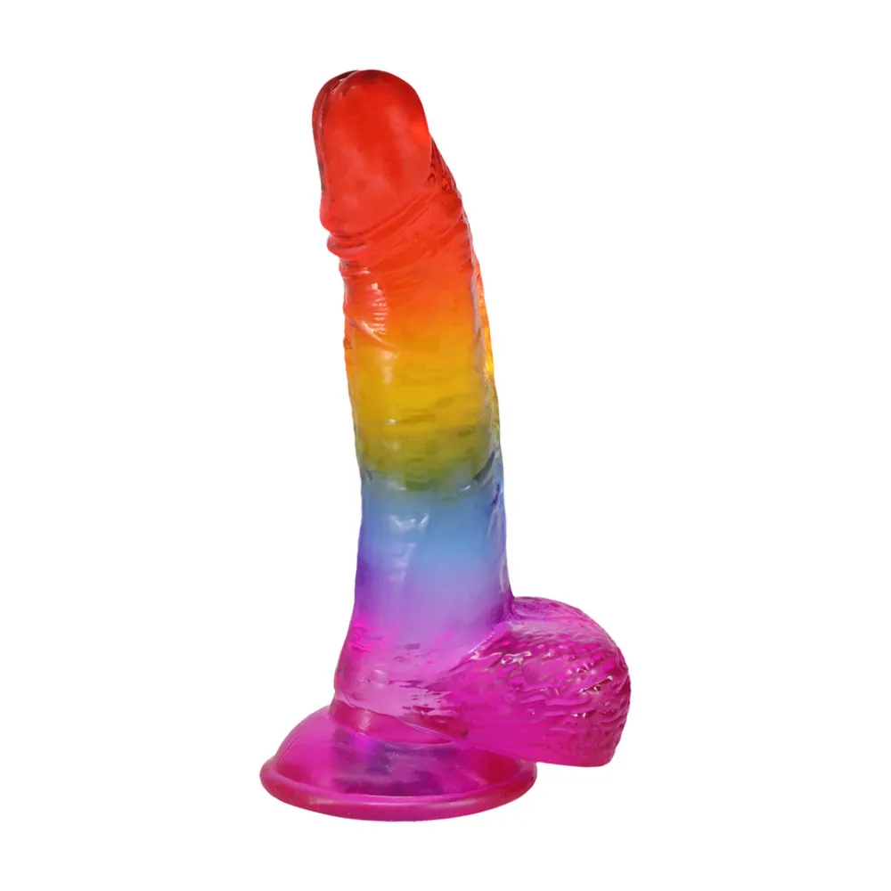Realistische Cock met Ballen - 8,5 / 21,6 cm - Regenboog