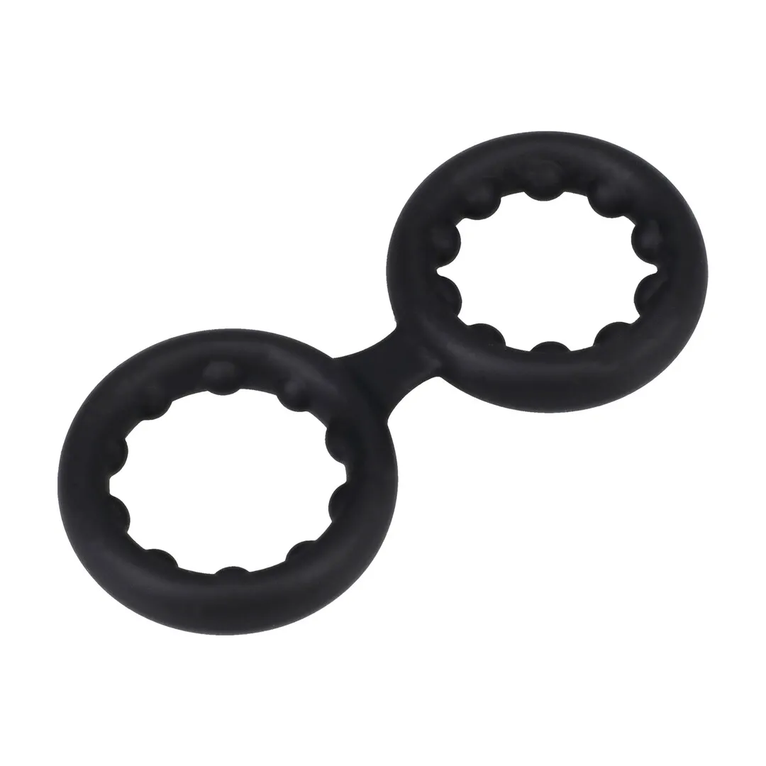 Silicone Double Stamina Cockring with Metal Beads - Black