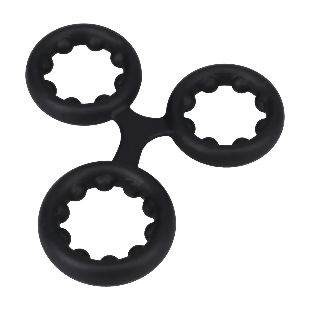 Silicone Triple Stamina Cockring with Metal Beads - Black