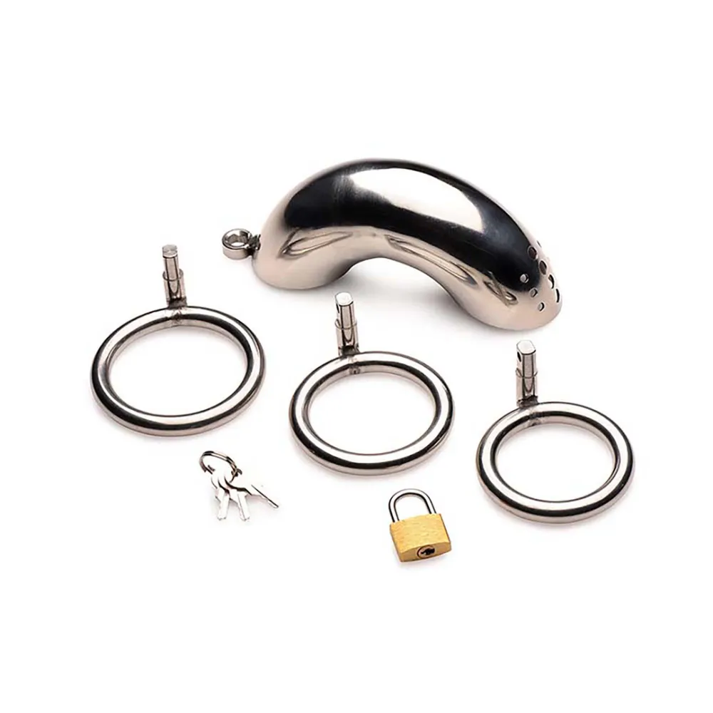 Vergrendelbare RVS Chastity Cage met 3 Ringen