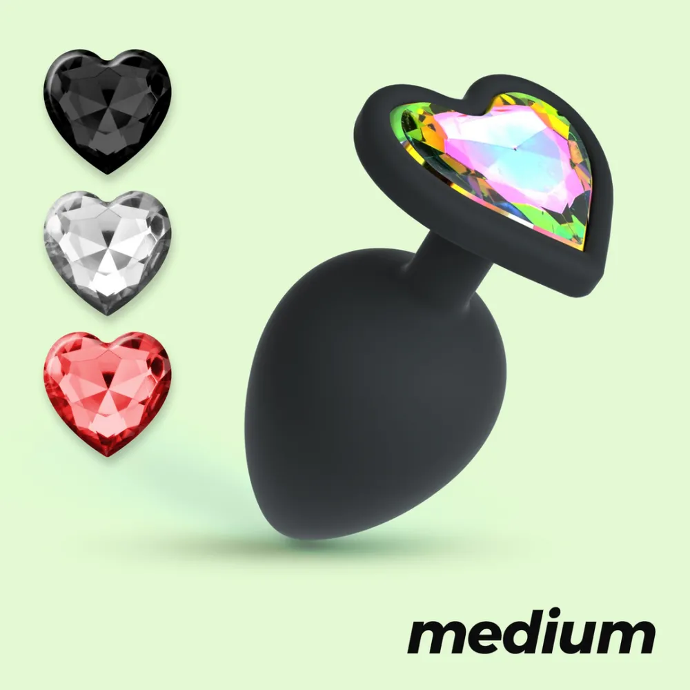 Cuore - Anale Plug met Vier Verwisselbare Edelstenen - Medium - Zwart