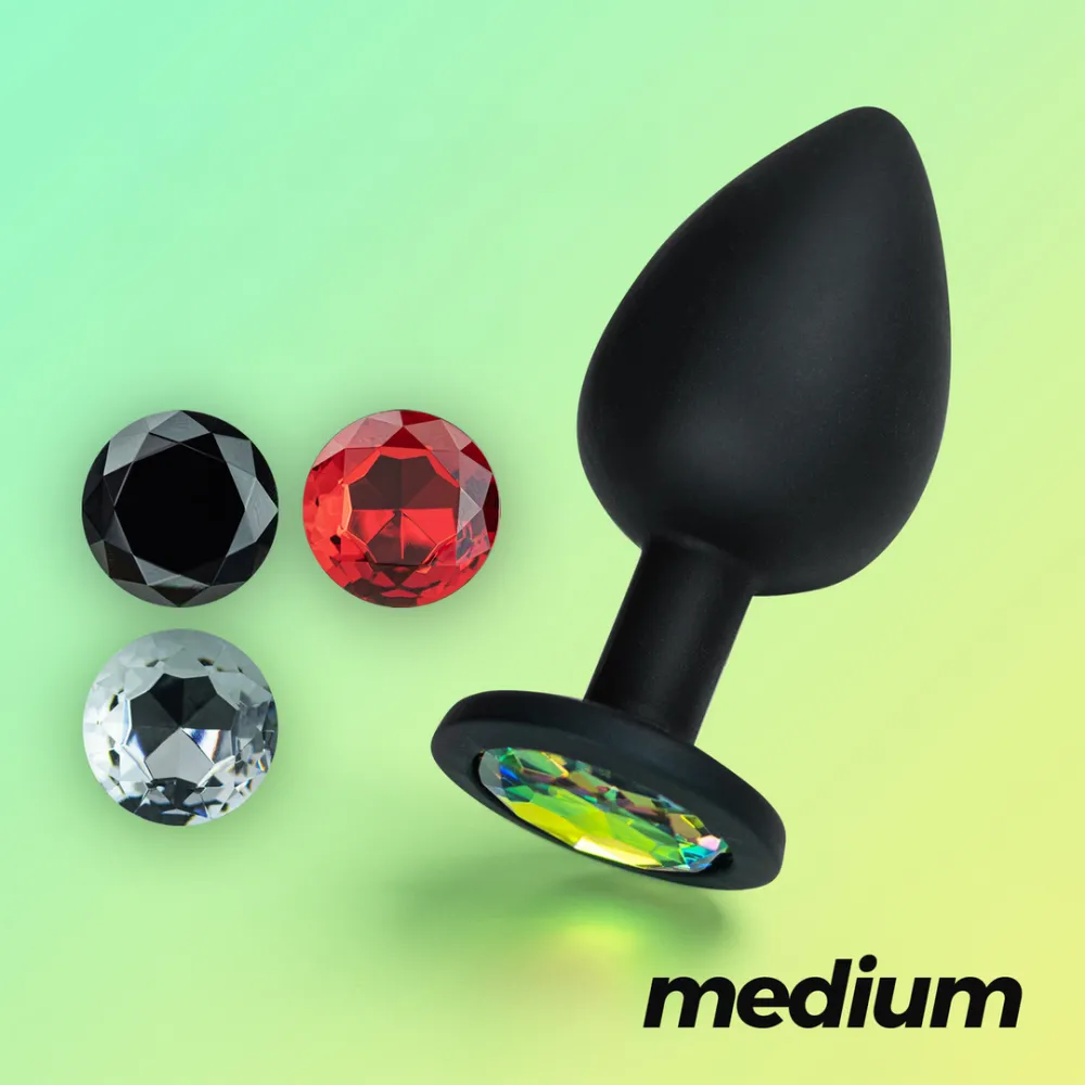 Camileo - Anale Plug met Vier Verwisselbare Edelstenen - Medium - Zwart