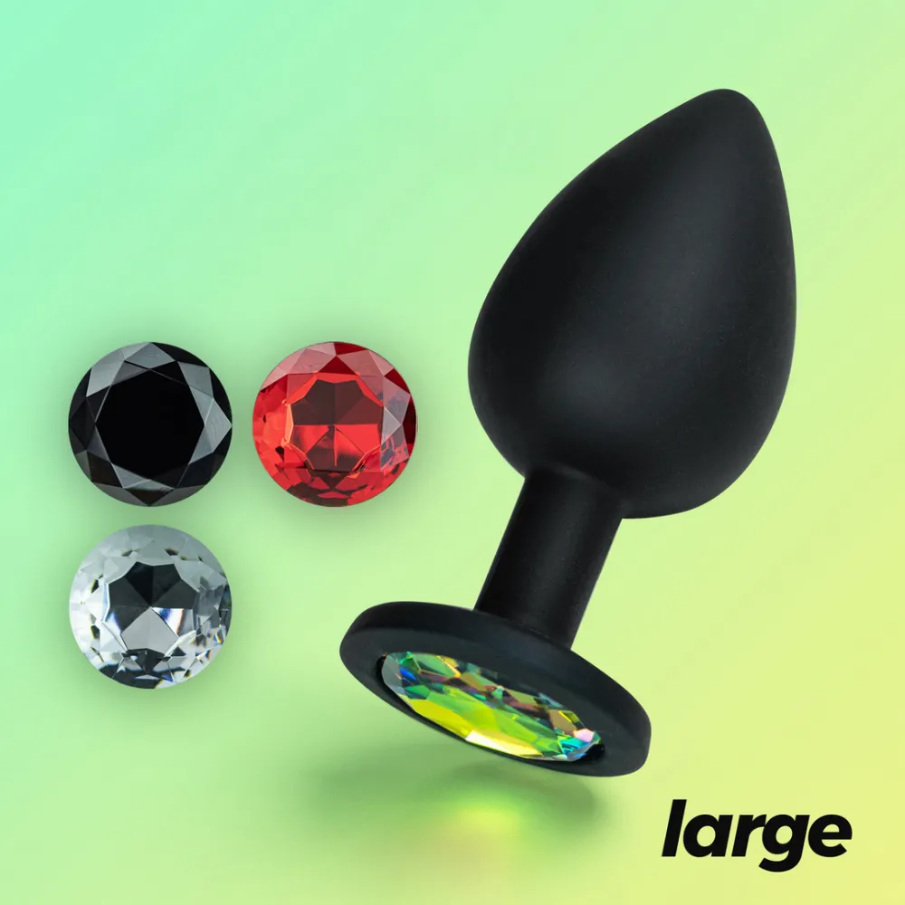 Camileo - Anale Plug met Vier Verwisselbare Edelstenen - Groot - Zwart