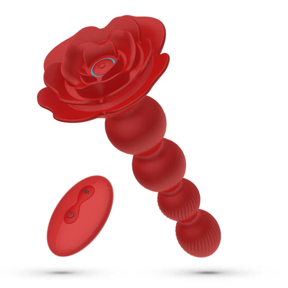 Rosaline - Draaibare Anale Rozenplug met Afstandsbediening - Rood