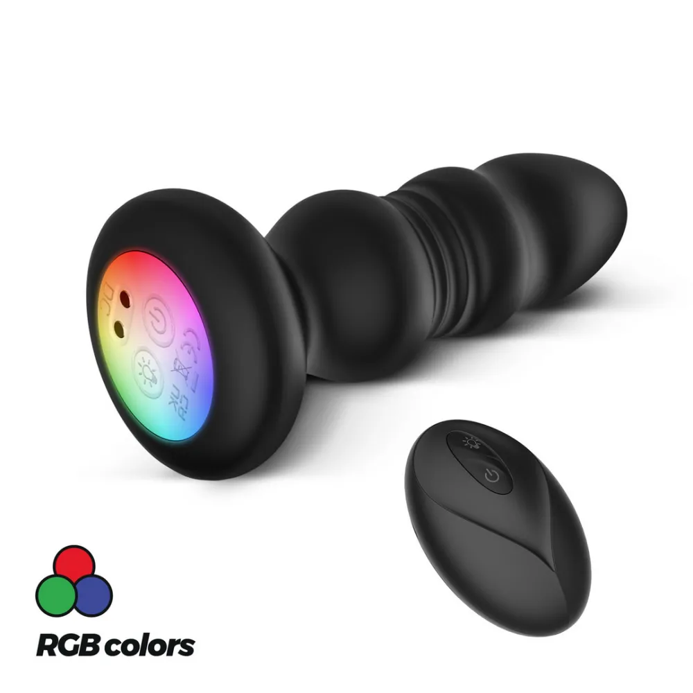 Australis - Vibrerende en Duwende Anale Plug met LED RGB en Afstandsbediening - Zwart