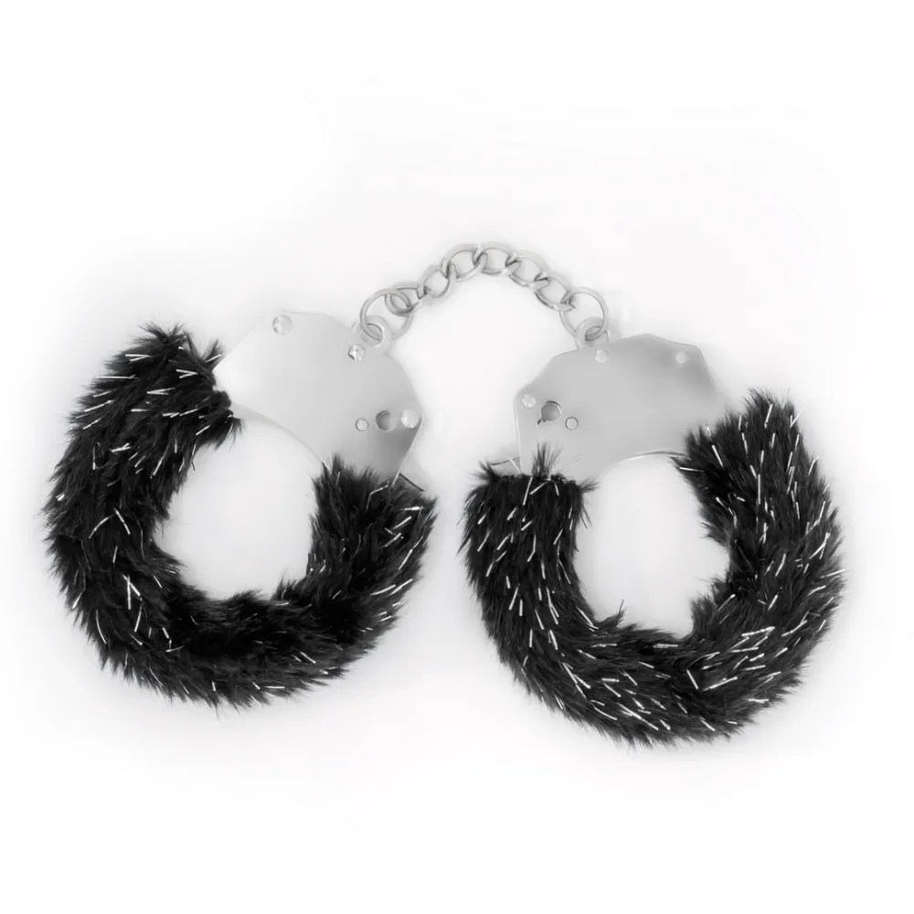 Spangle - Metalen Handboeien met Pluche - Zwart