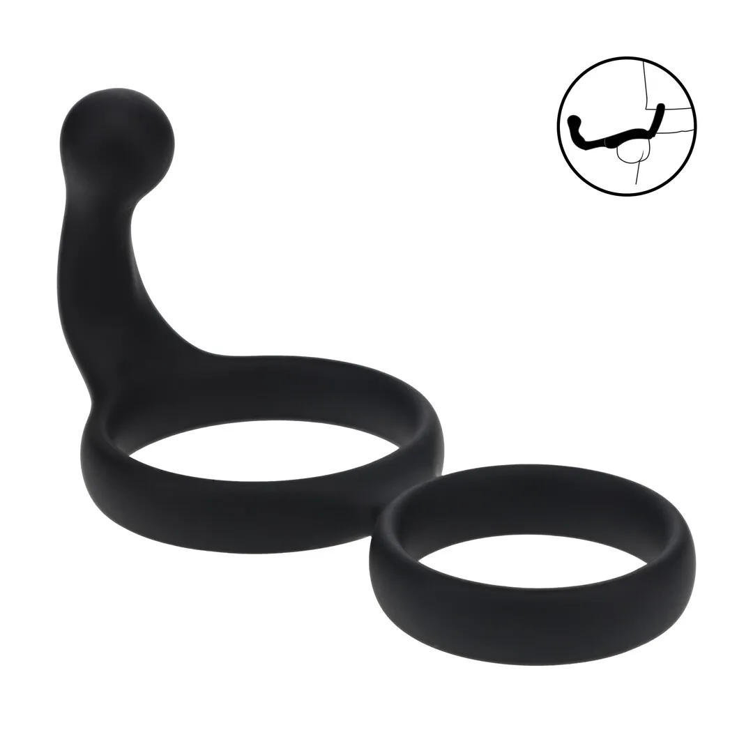 Siliconen Dubbele Cockring met Anale Stimulator - Zwart