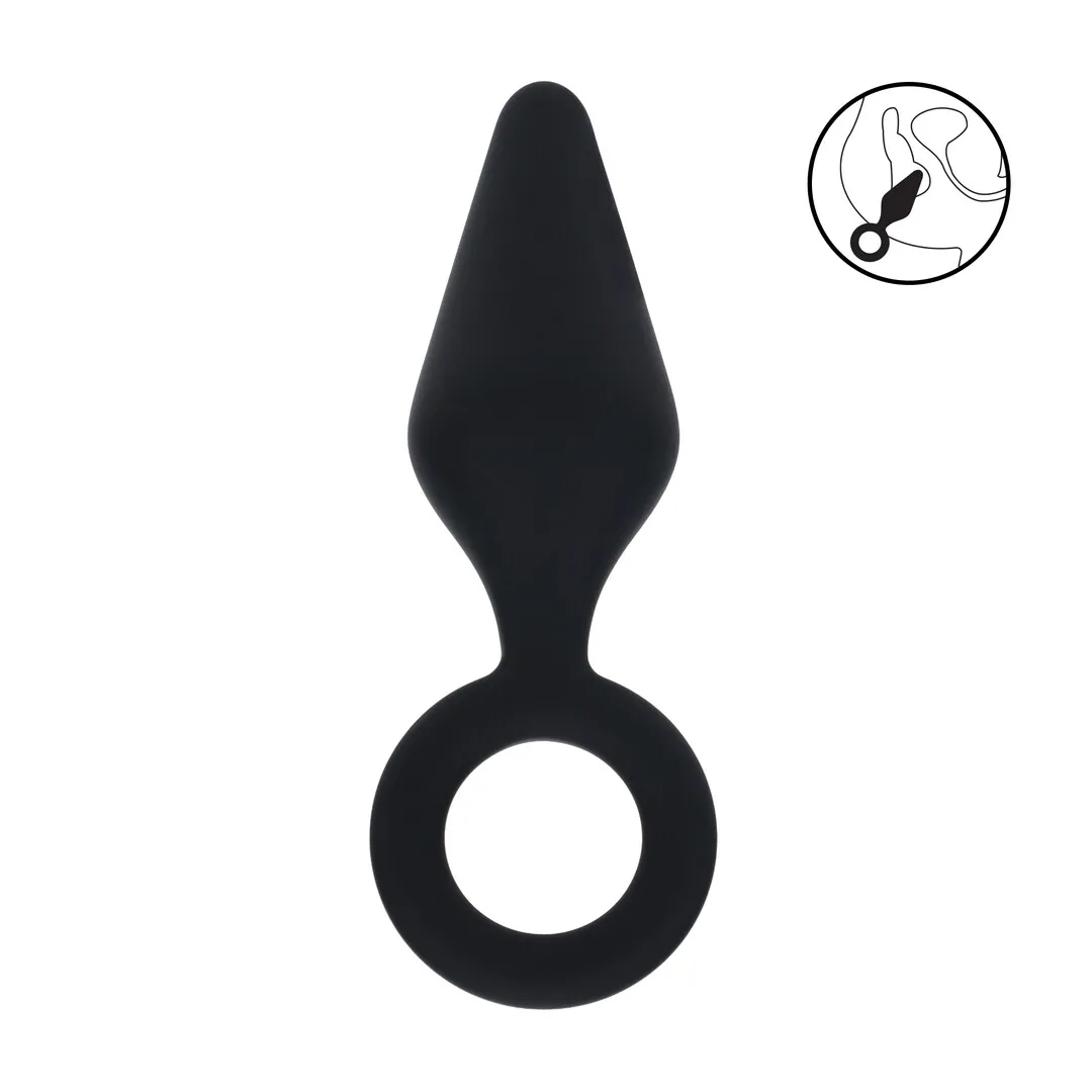 Siliconen Anale Plug met Lus - M - Zwart
