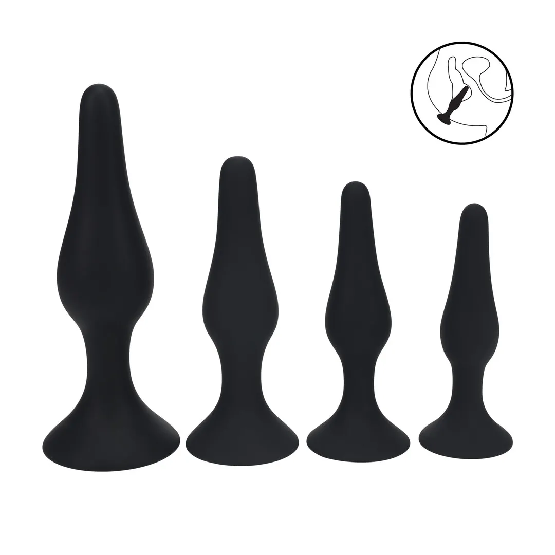 Slim Siliconen Anale Plug Set van 4 - S/M/L/XL - Zwart