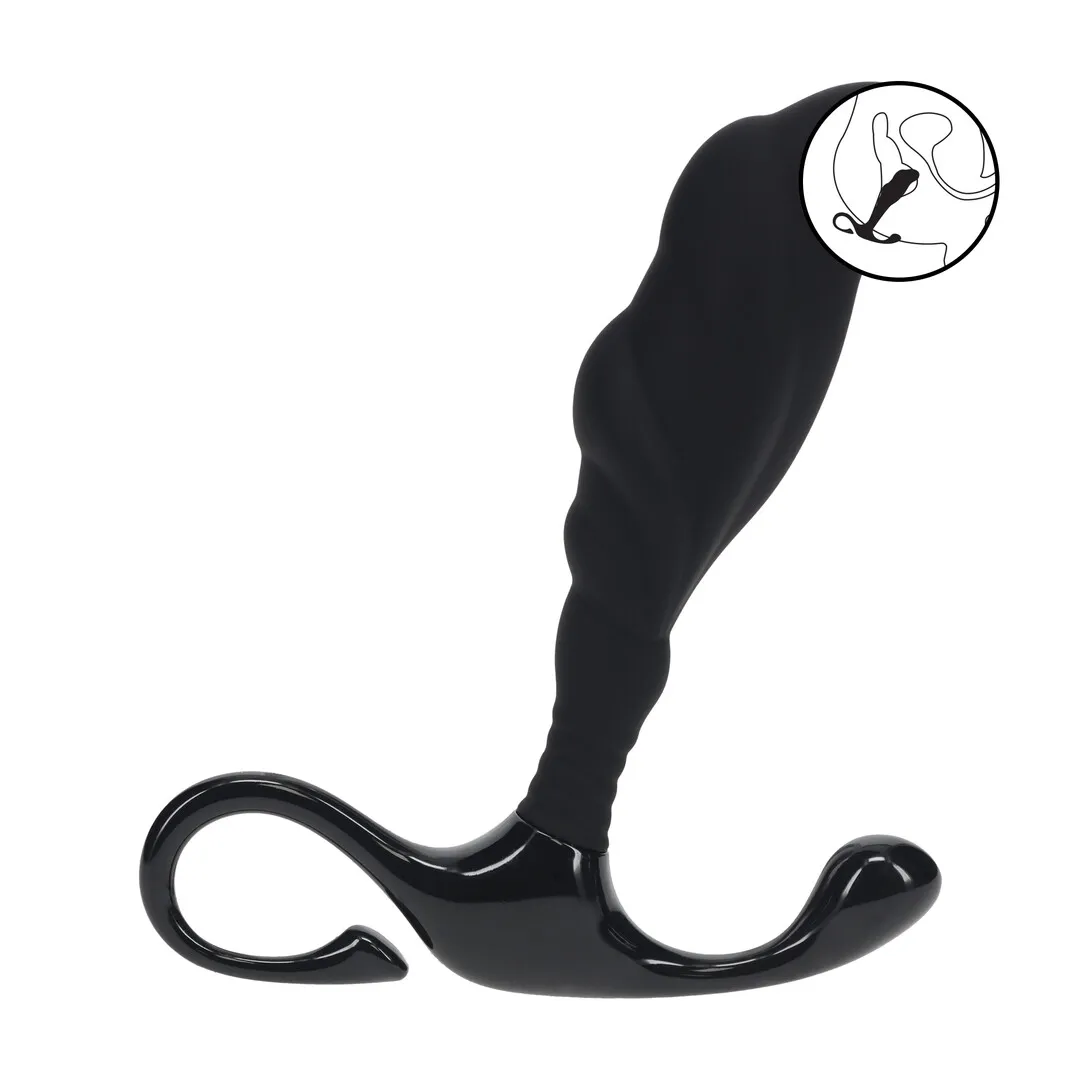 Geribbelde Hard Loop Silicone Prostaat Massager - L - Zwart