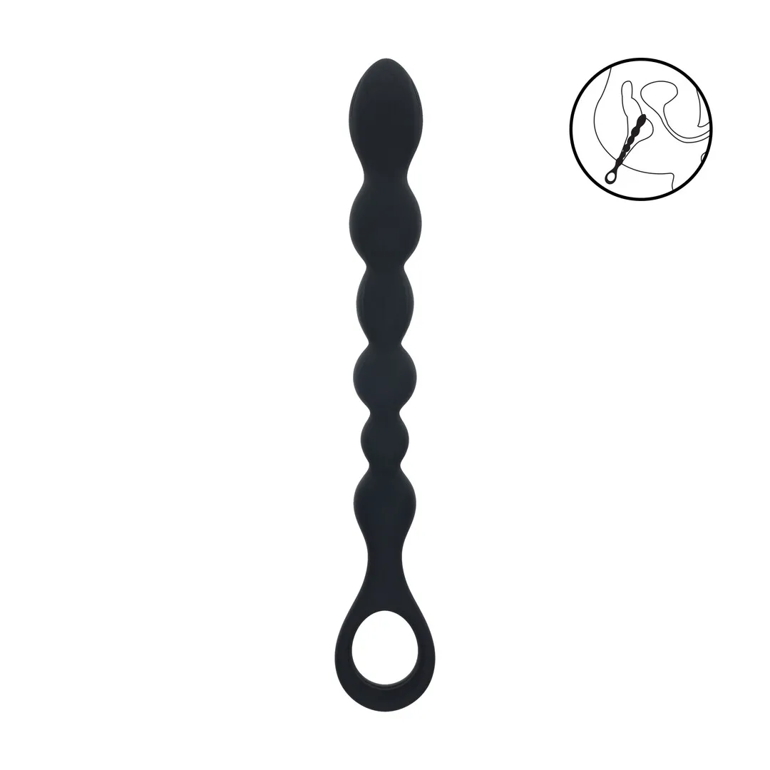 Kralen Slang Silicone Anale Probe met Lus - Zwart