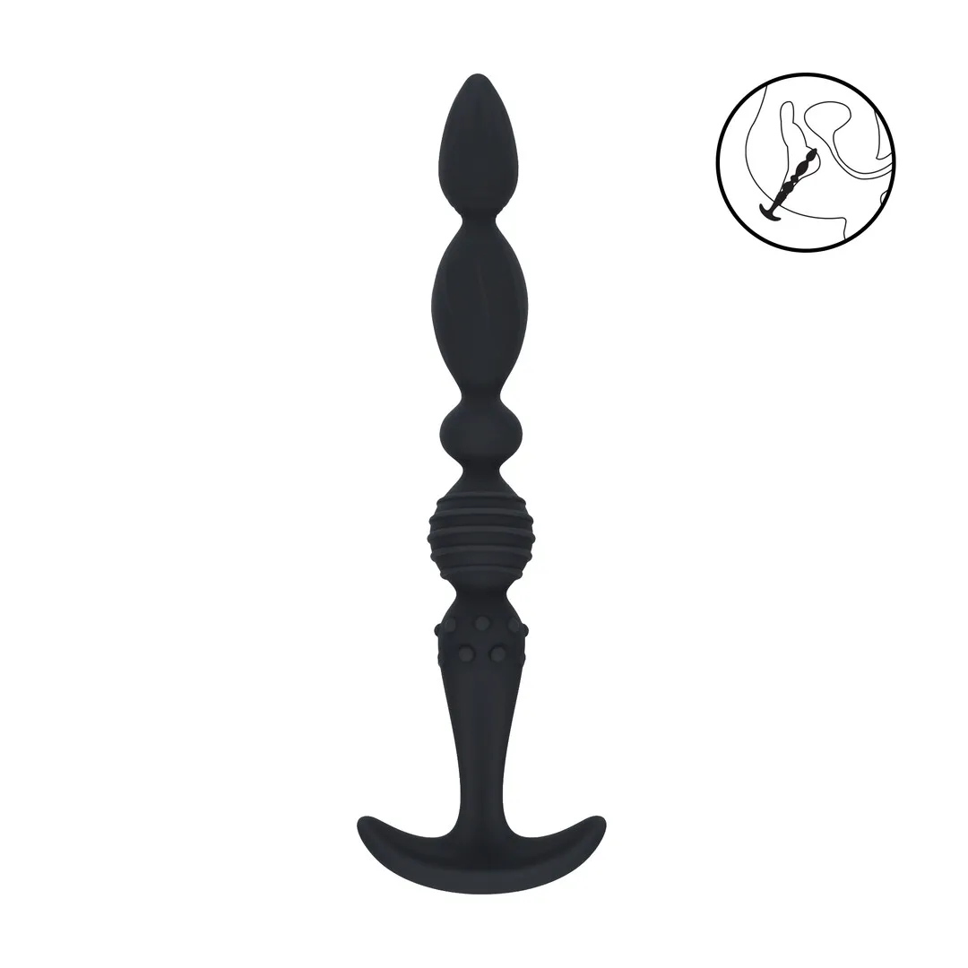 Multi Textured Silicone Flared Anale Probe - Zwart