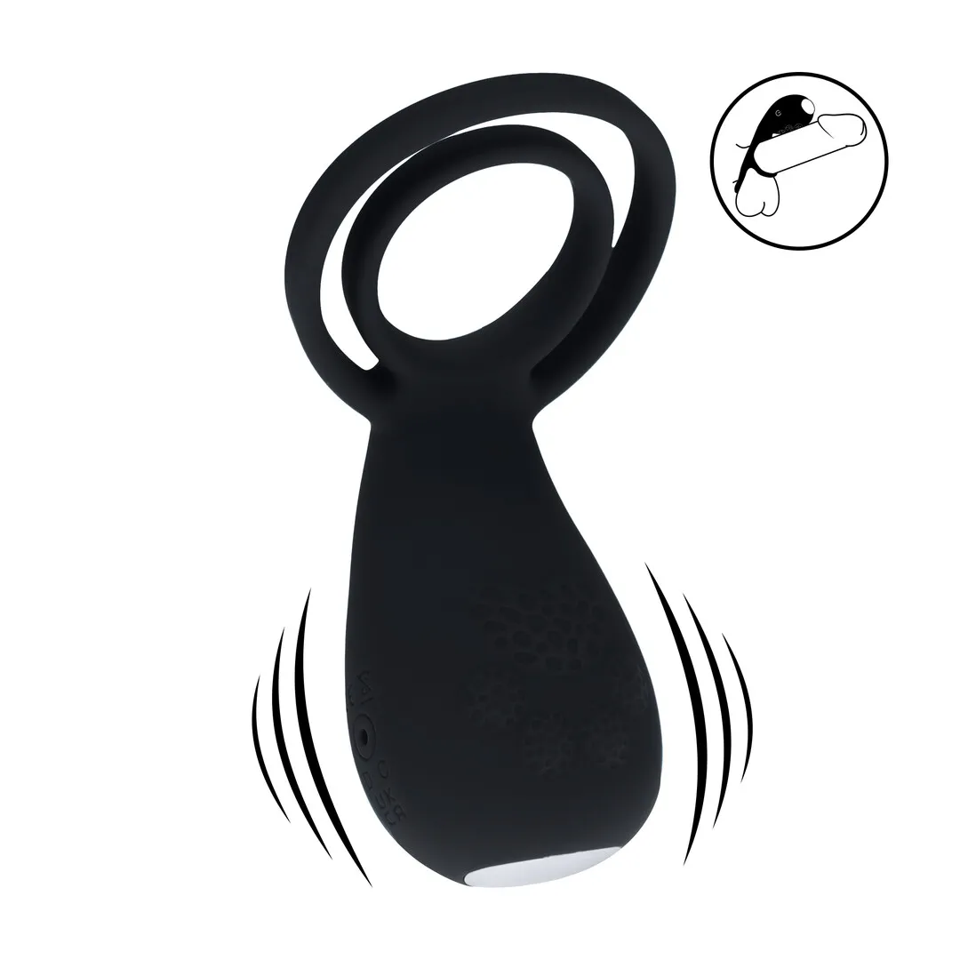 Vibrerende Cock- en Ballring met Pootstimulator - Zwart