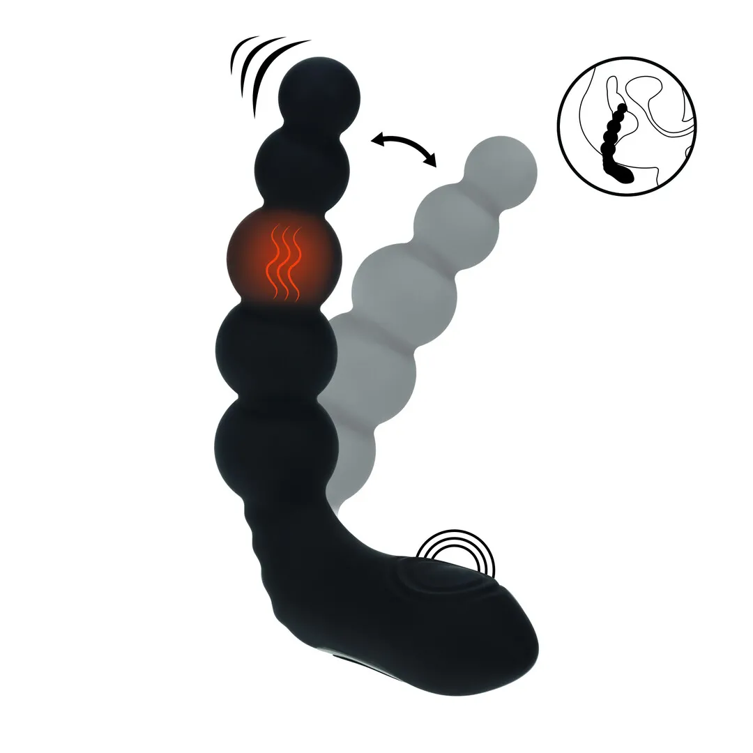Vibrerende Verwarmende Buigbare Tapping Beaded Siliconen Prostaat Stimulator - Zwart