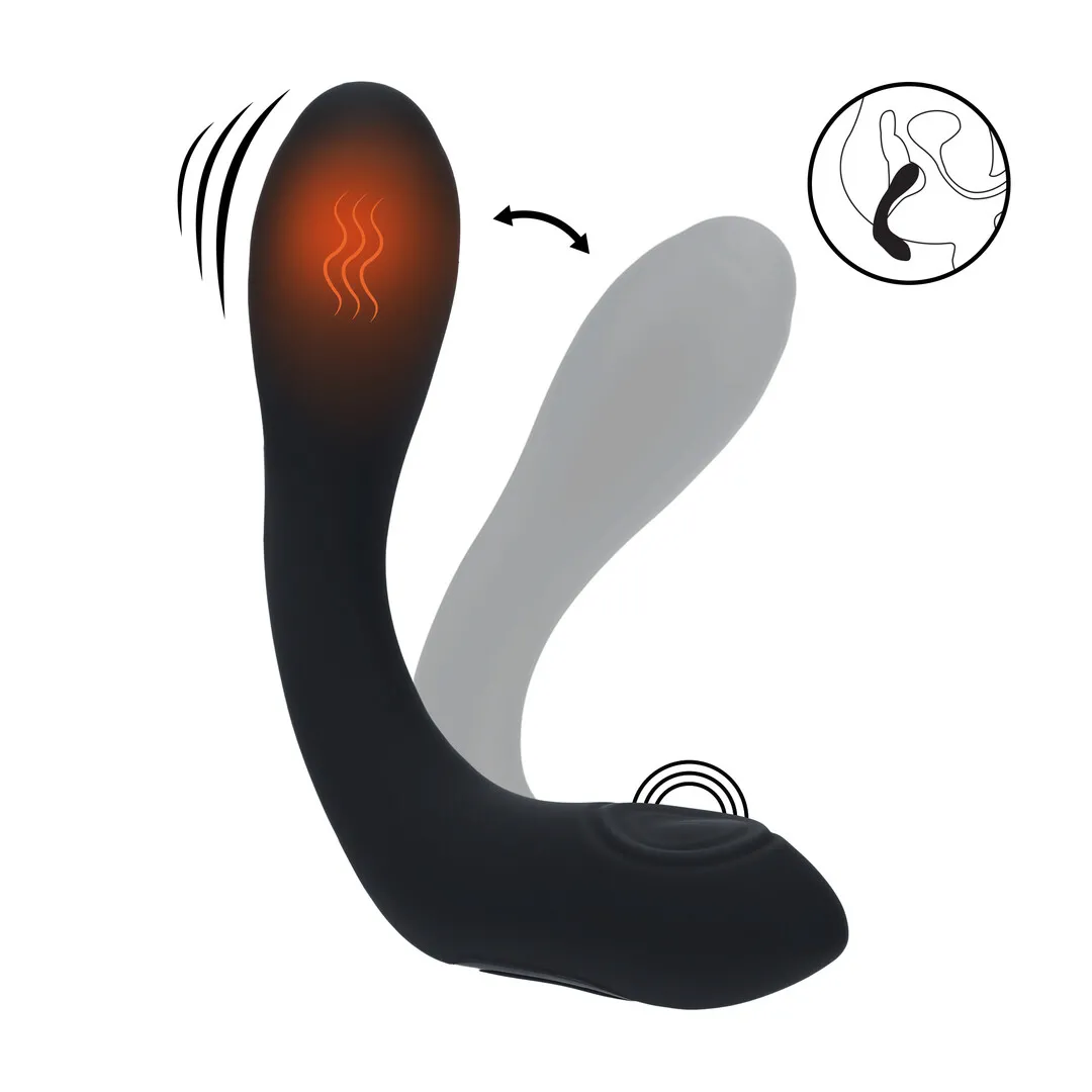 Vibrerende Verwarmende Buigbare Tapping Silicone Prostaat Stimulator - Zwart
