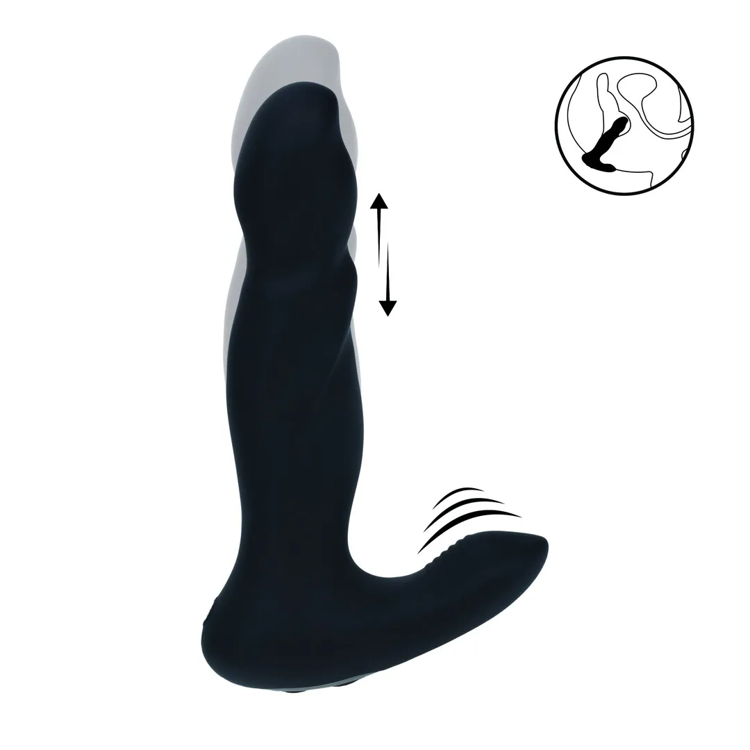 Vibrerende en Duwende Siliconen Prostaatmassager - Zwart
