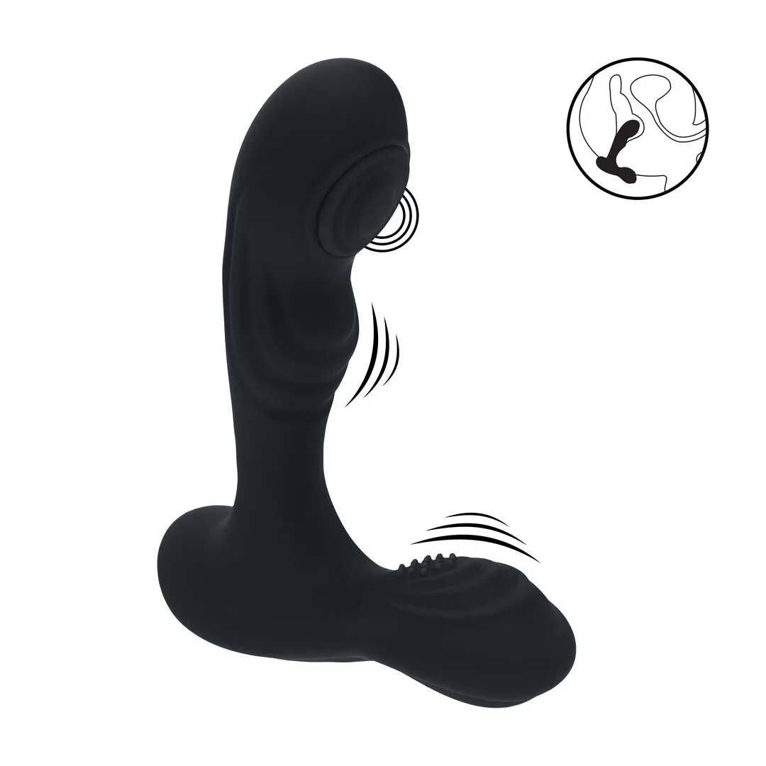 Vibrerende en Tikken Siliconen Prostaat Massager met Bal Stimulator - Zwart