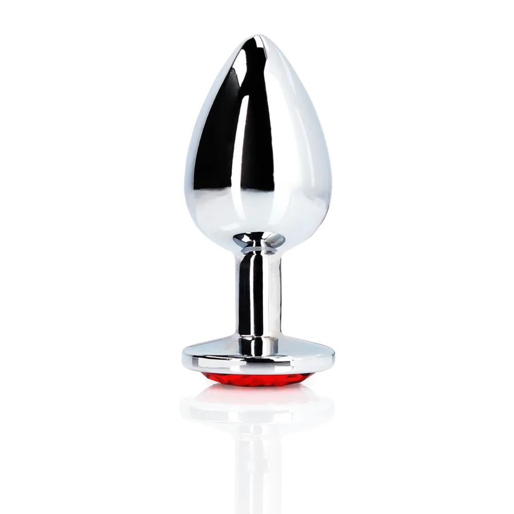 Ronde Gem Butt Plug - Groot - Zilver/Ruby Rood