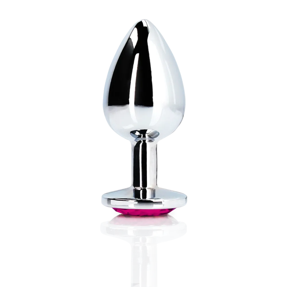 Hartje Gem Buttplug - Groot - Zilver/Rubellite Roze
