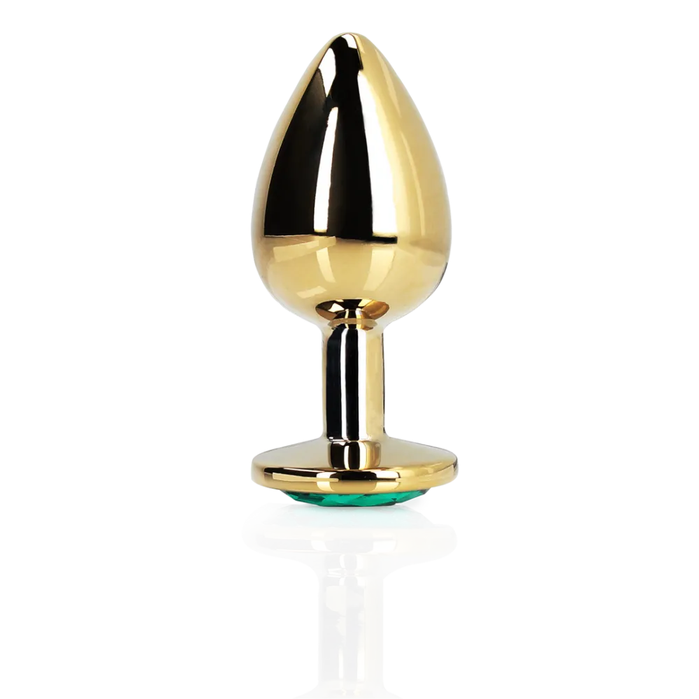 Ronde Gem Buttplug - Groot - Goud/Emerald Groen