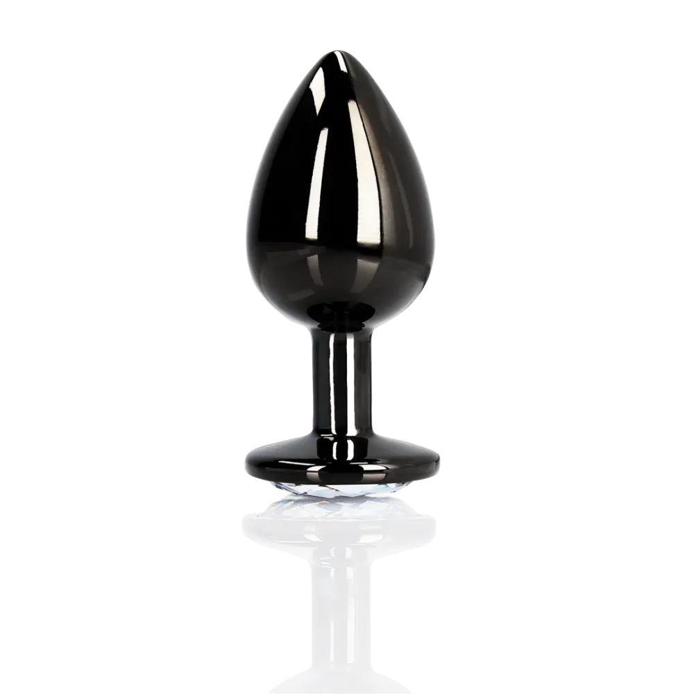 Ronde Edelsteen Butt Plug - Groot - Gunmetal/Diamant