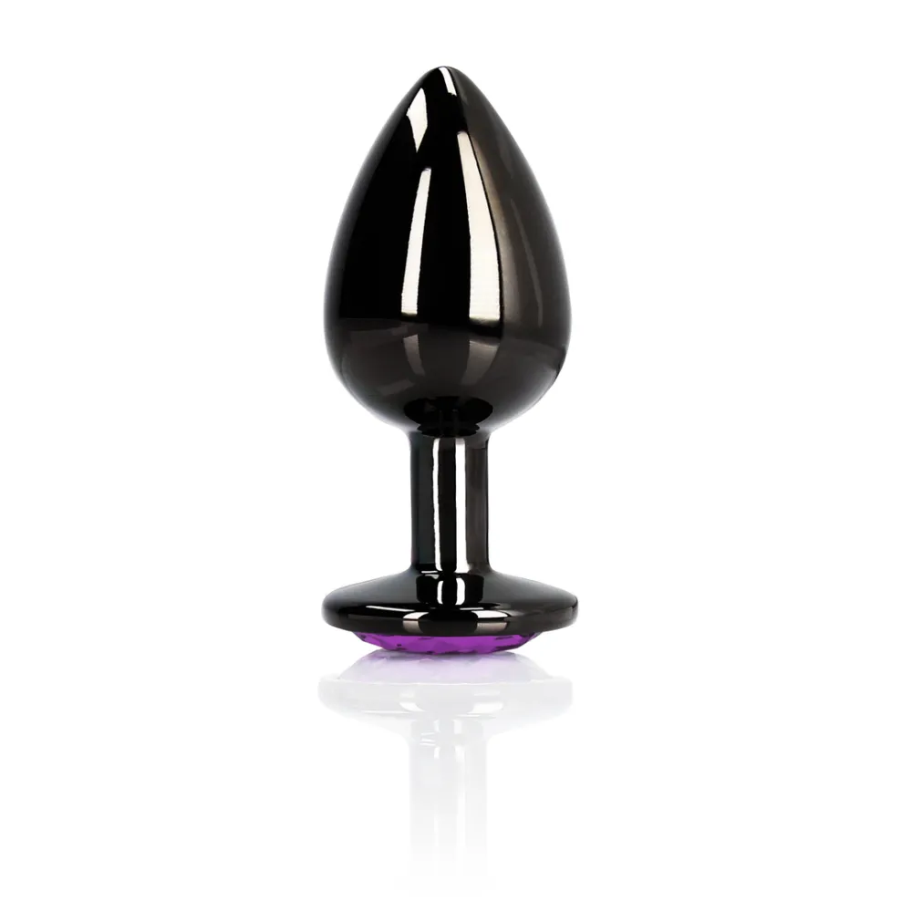 Heart Gem Butt Plug - Large - Gunmetal/Amethyst Paars