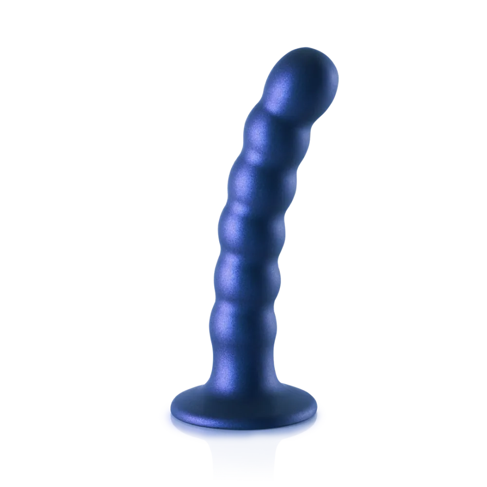 Beaded Silicone G-Spot Dildo - 5'' / 13 cm - Metallic Blauw