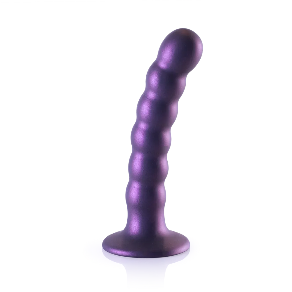 Beaded Silicone G-Spot Dildo - 5'' / 13 cm - Metallic Paars