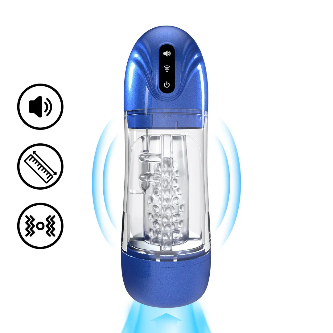 SonicPull - Zuig- en Trillingsmasturbator Pomp - Multimedia Verbeterd - Metallic Blauw
