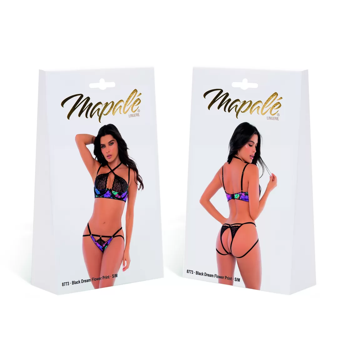 Twee-delige set - S/M - Zwart Droombloemenprint