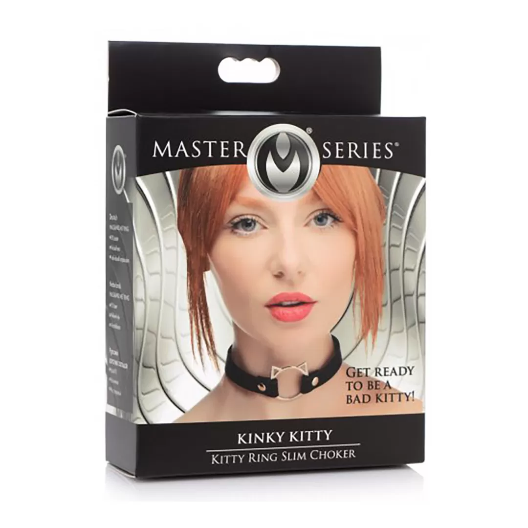 Kinky Kitty Ring Slim Choker - PU Leer - Zwart