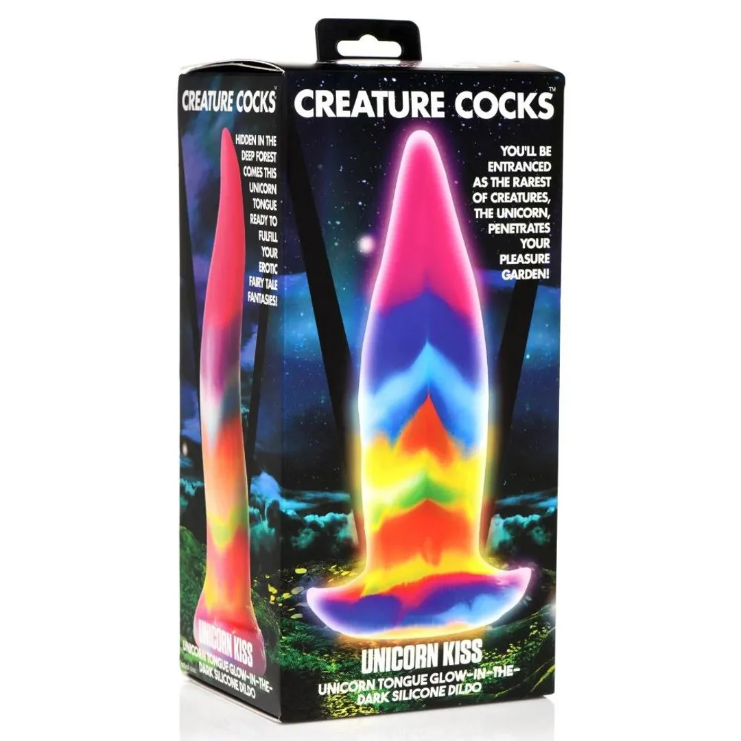 Eenhoorn Tongue - Glow in the Dark - Silicone Dildo - Regenboog