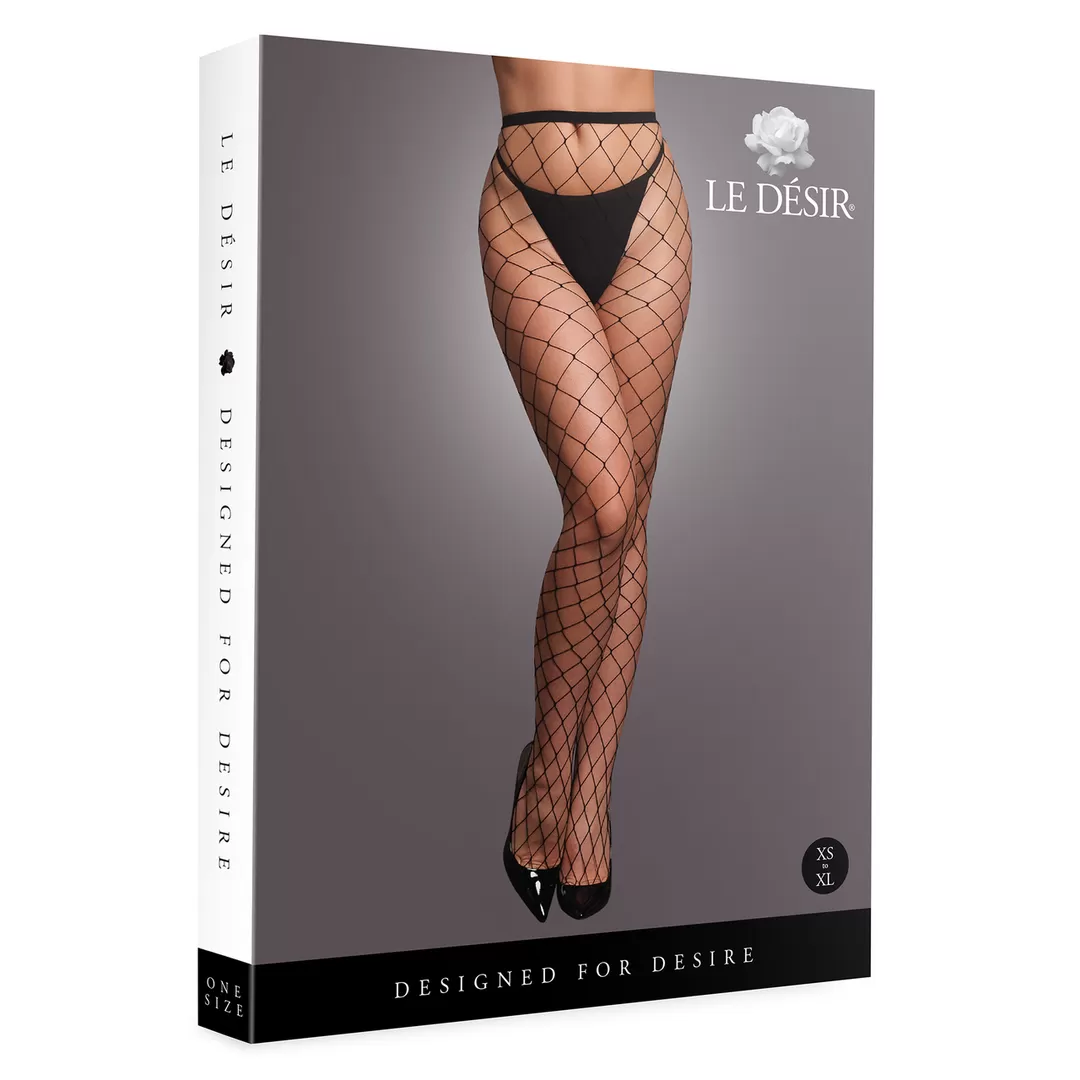 Panty met Grote Visnetstructuur - OS - Zwart
