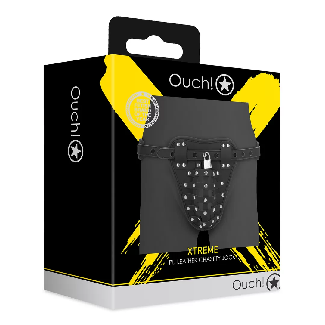 PU Leren Chastity Jock - Zwart