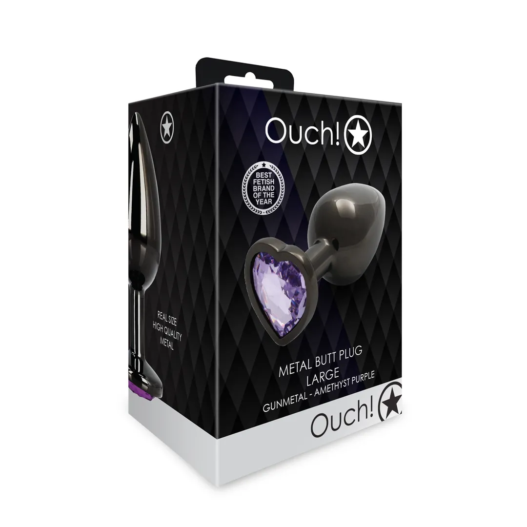 Heart Gem Butt Plug - Large - Gunmetal/Amethyst Paars