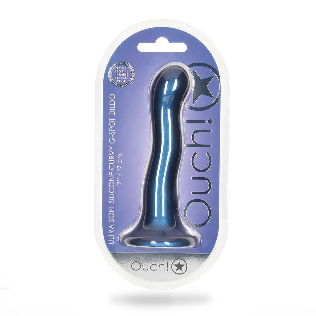 Ultra Zachte Siliconen Curve G-Spot Dildo - 7'' / 17 cm - Metallic Blauw