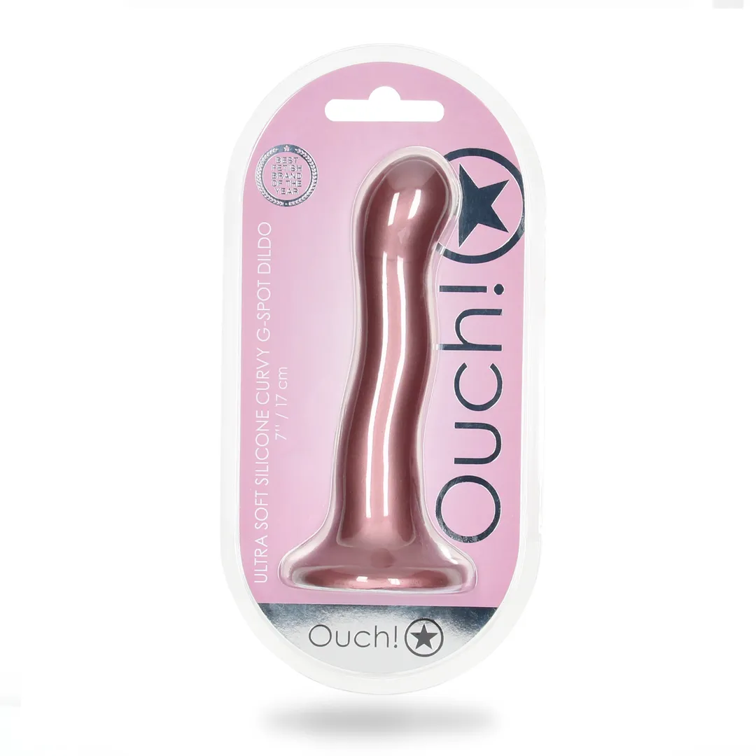 Ultra Zachte Silicone Curvy G-Spot Dildo - 7'' / 17 cm - Roségoud