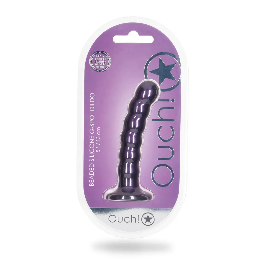 Beaded Silicone G-Spot Dildo - 5'' / 13 cm - Metallic Paars