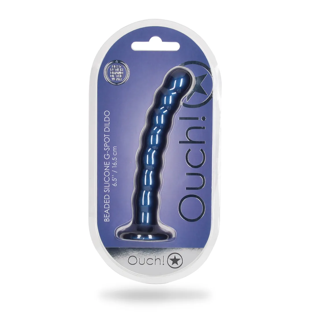 Beaded Silicone G-Spot Dildo - 6,5'' / 16,5 cm - Metallic Blauw