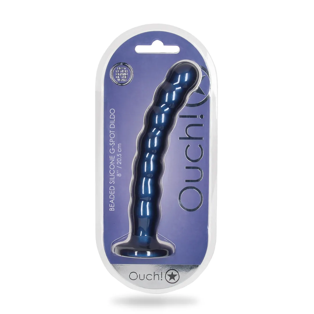 Beaded Silicone G-Spot Dildo - 8'' / 20,5 cm - Metallic Blauw