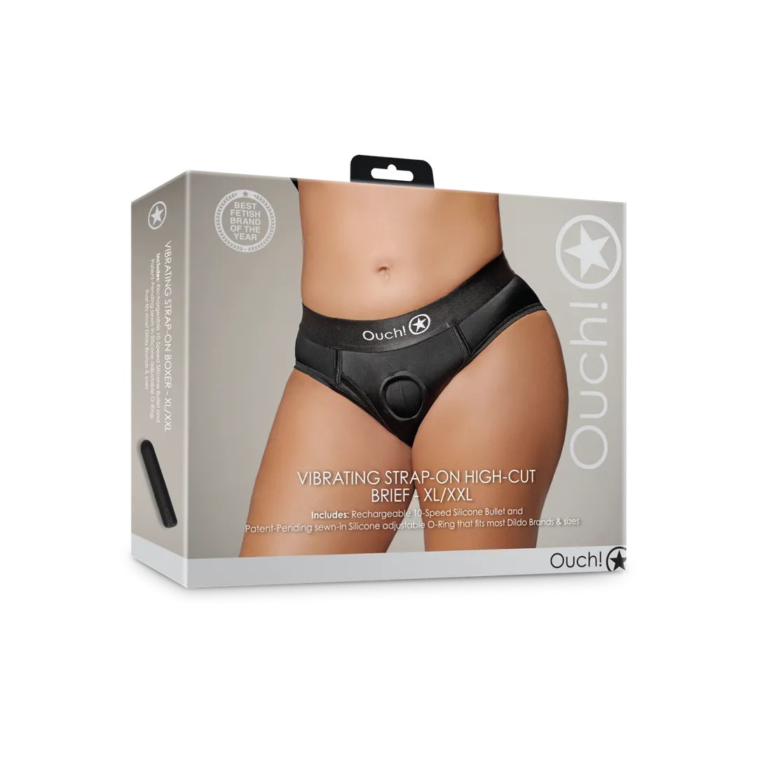Vibrerende Strap-on Hoge Cut Slip - XL/XXL - Zwart