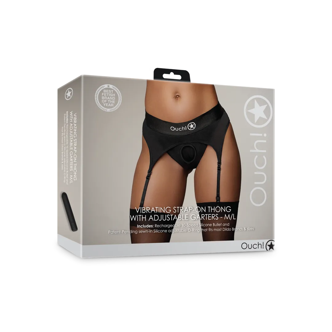 Vibrerende Strap-on Thong met Verstelbare Garter - M/L - Zwart