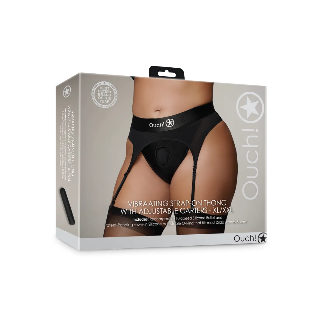 Vibrerende Strap-on Thong met Verstelbare Garters - XL/XXL - Zwart