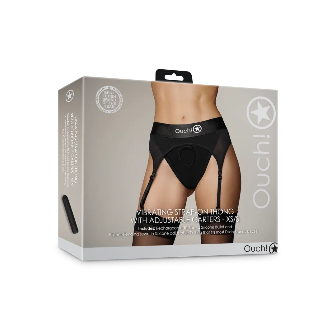 Vibrerende Strap-on Thong met Verstelbare Garters - XS/S - Zwart