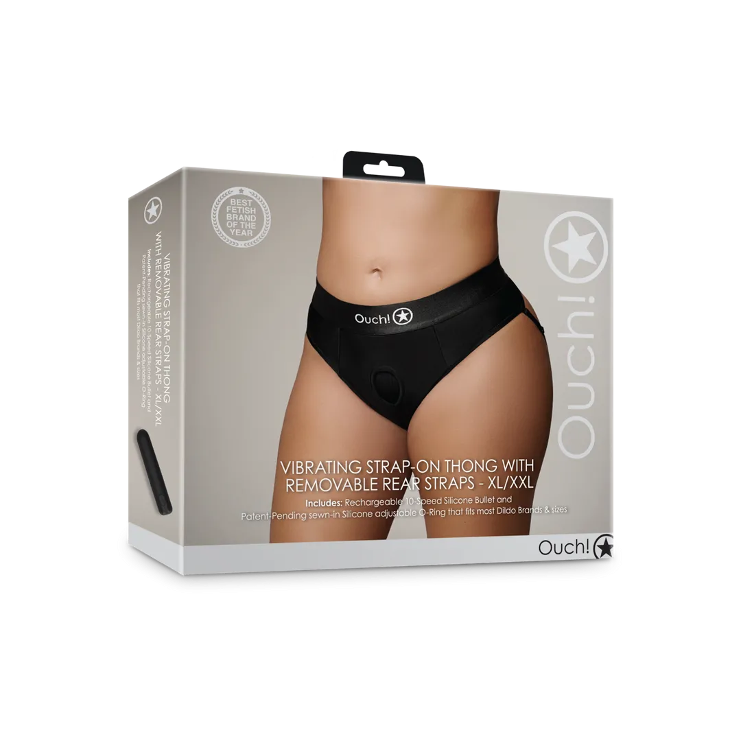 Vibrerende Strap-on Thong met Afneembare Butt Straps - XL/XXL - Zwart