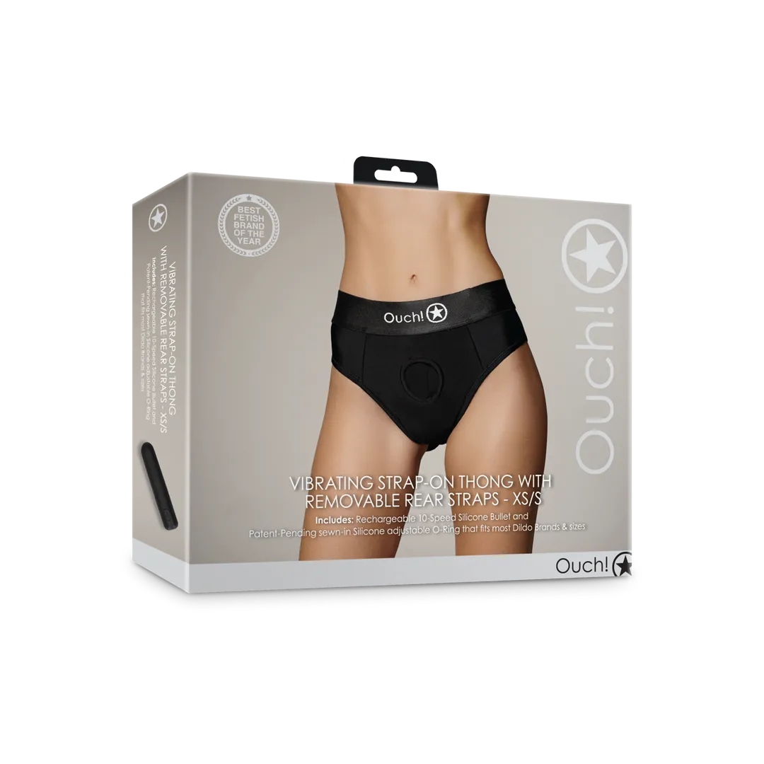 Vibrerende Strap-on Thong met Verwijderbare Butt Straps - XS/S - Zwart