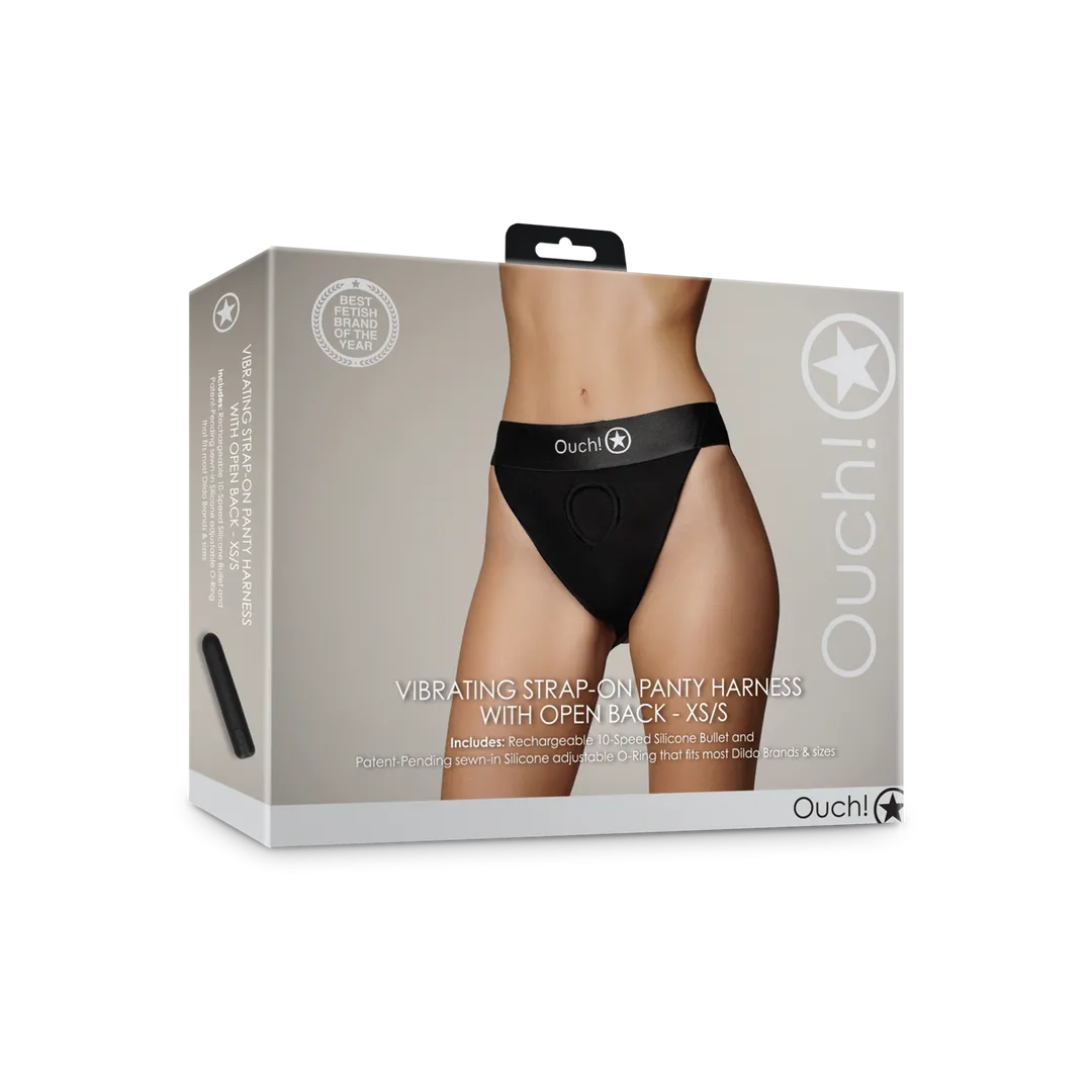 Vibrerende Strap-on Panty Harness met Open Rug - XS/S - Zwart