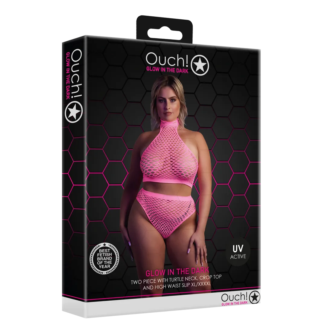 Turtleneck en Hoge Taille Slip - Plus Size - Neon Roze