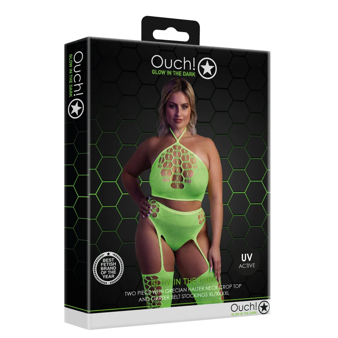 Twee-delige set met crop top en kousen - Plus Size - Neon Groen