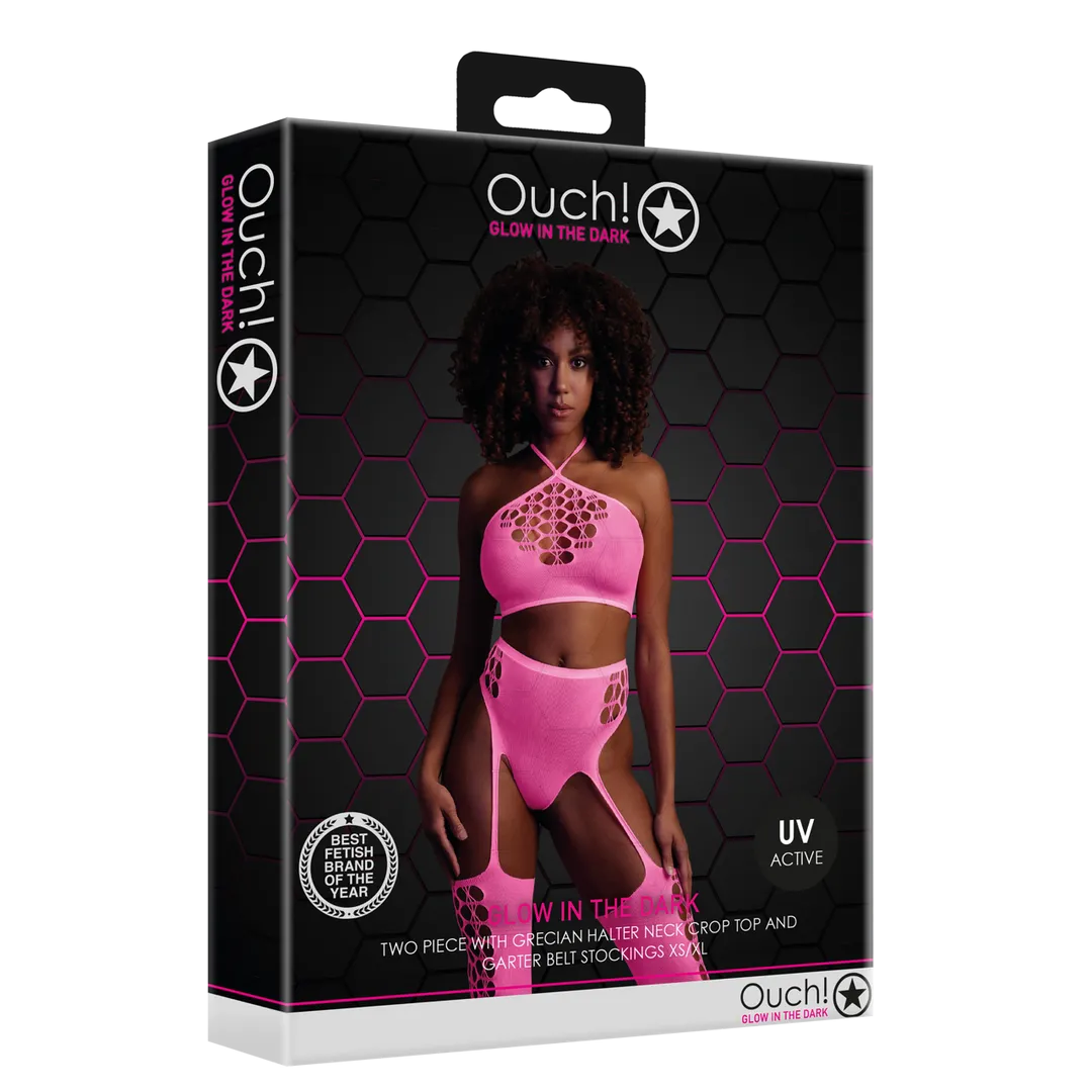 Twee-delige set met crop top en kousen - Één maat - Neonroze